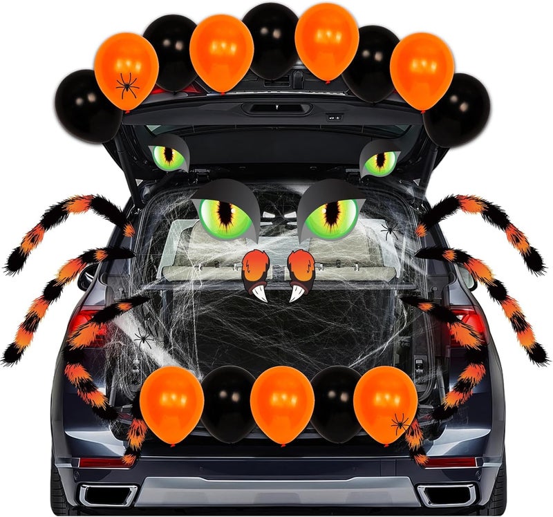 EggSun Halloween Trunk or Treat Car Decorations Kit for SUV,Orange Spider Car Archway Garage Decor Stickers,Haunted Garage House Door Outdoor Decor Entryway Archway & Party - Image 1